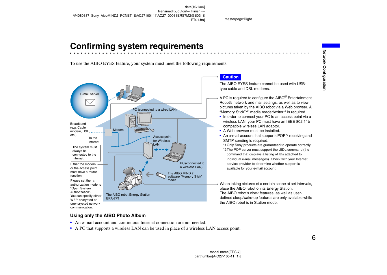 Confirming system requirements | Sony ERS-7M2 User Manual | Page 6 / 62