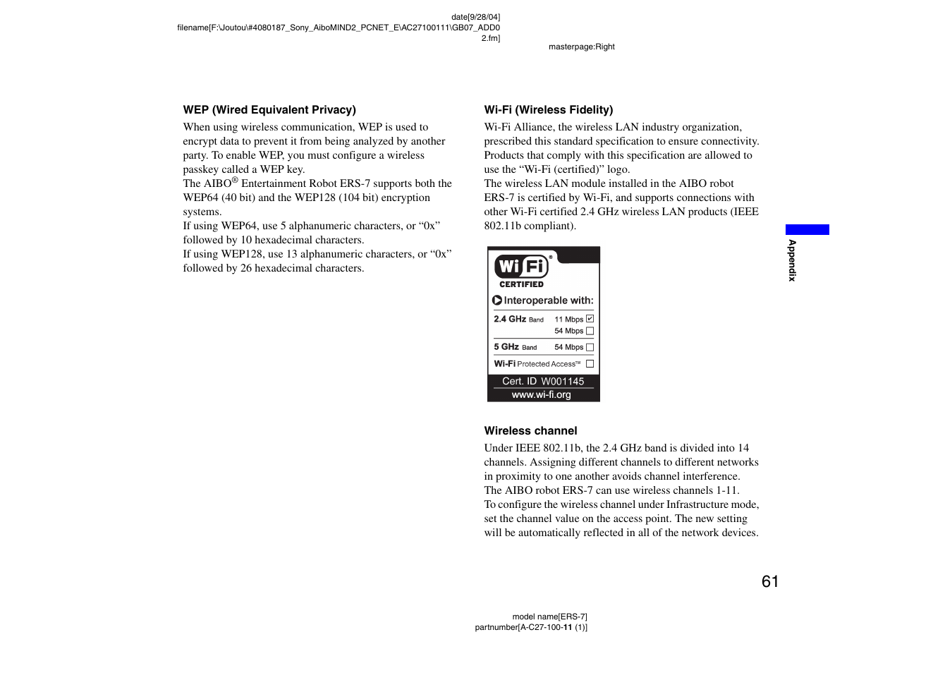 Sony ERS-7M2 User Manual | Page 61 / 62