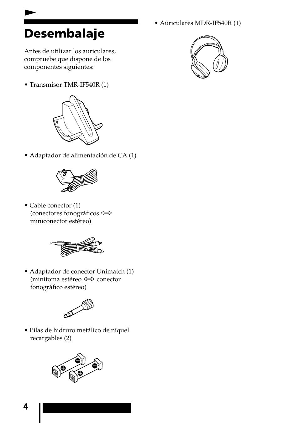 Procedimientos iniciales, Desembalaje, Nprocedimientos iniciales | Sony MDR-IF540RK User Manual | Page 32 / 44