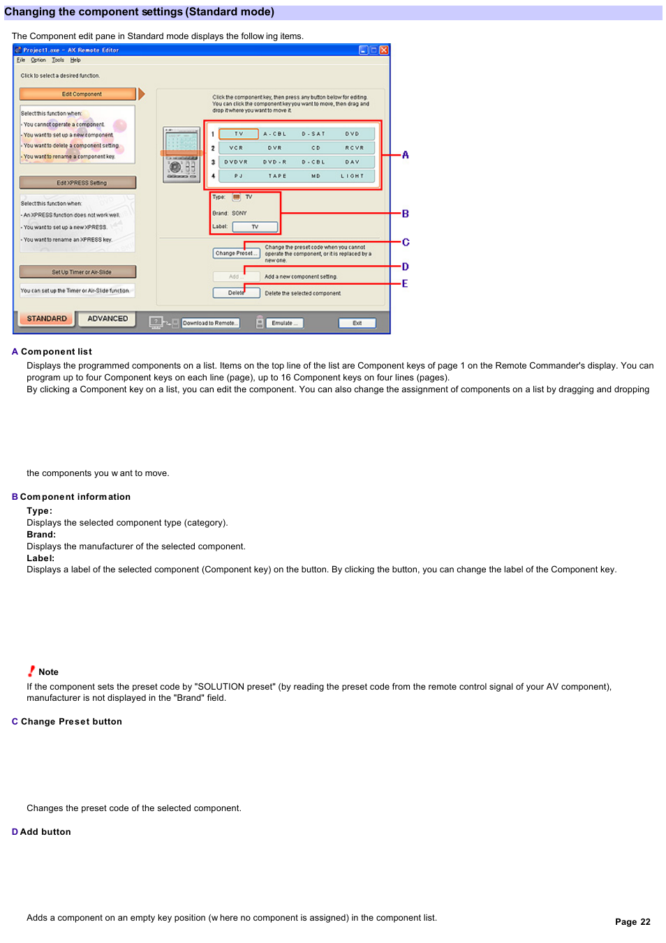 Changing the component settings | Sony RM-AX4000 User Manual | Page 22 / 118