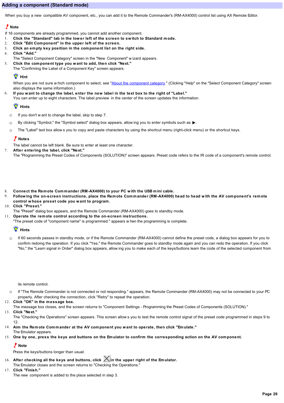 Adding a component | Sony RM-AX4000 User Manual | Page 29 / 118