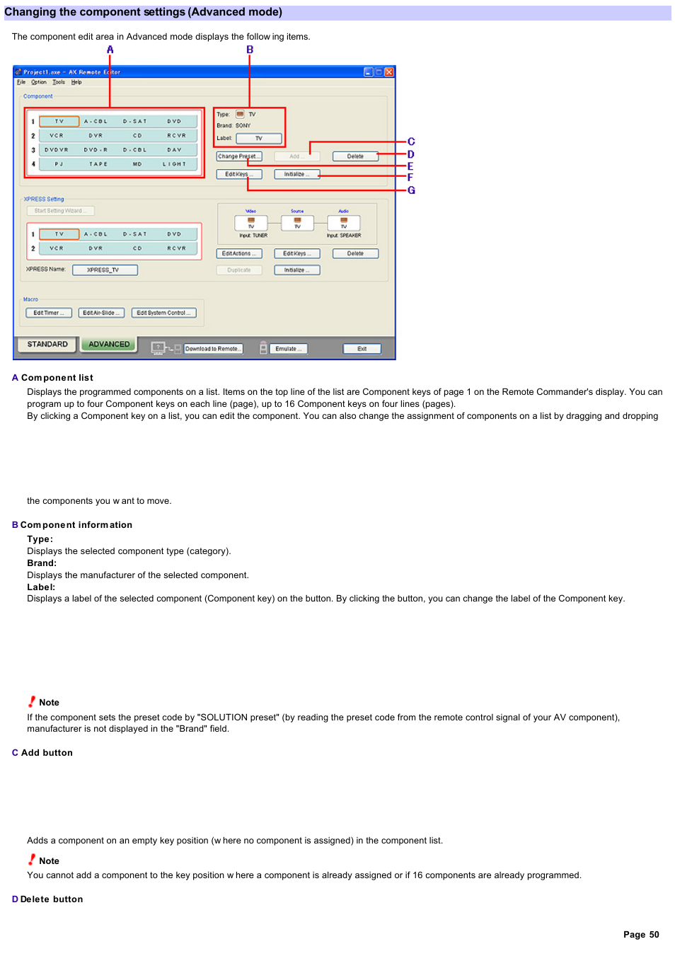 Changing the component settings | Sony RM-AX4000 User Manual | Page 50 / 118