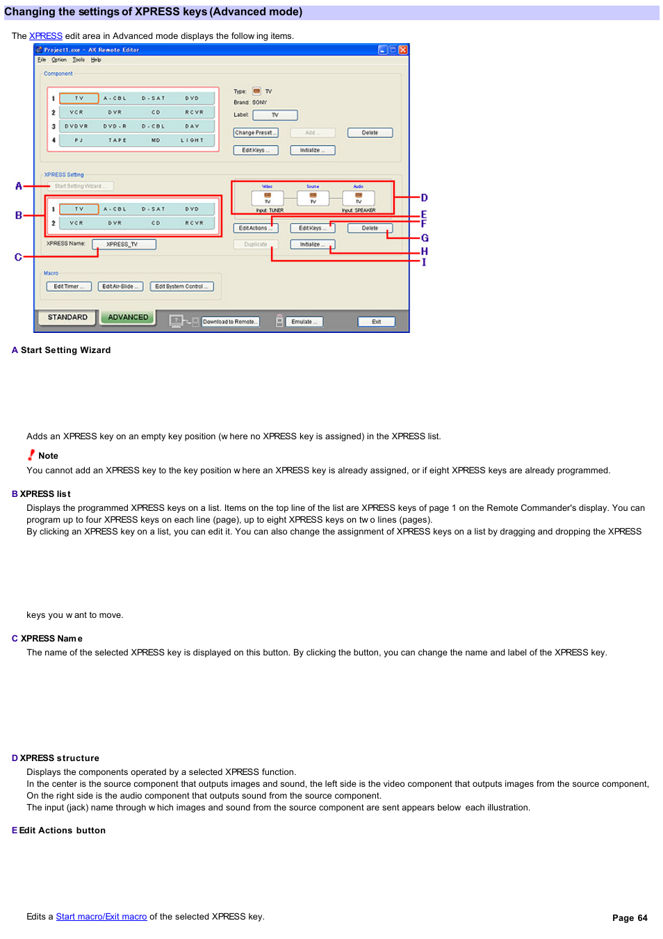 Changing the settings of xpress keys | Sony RM-AX4000 User Manual | Page 64 / 118