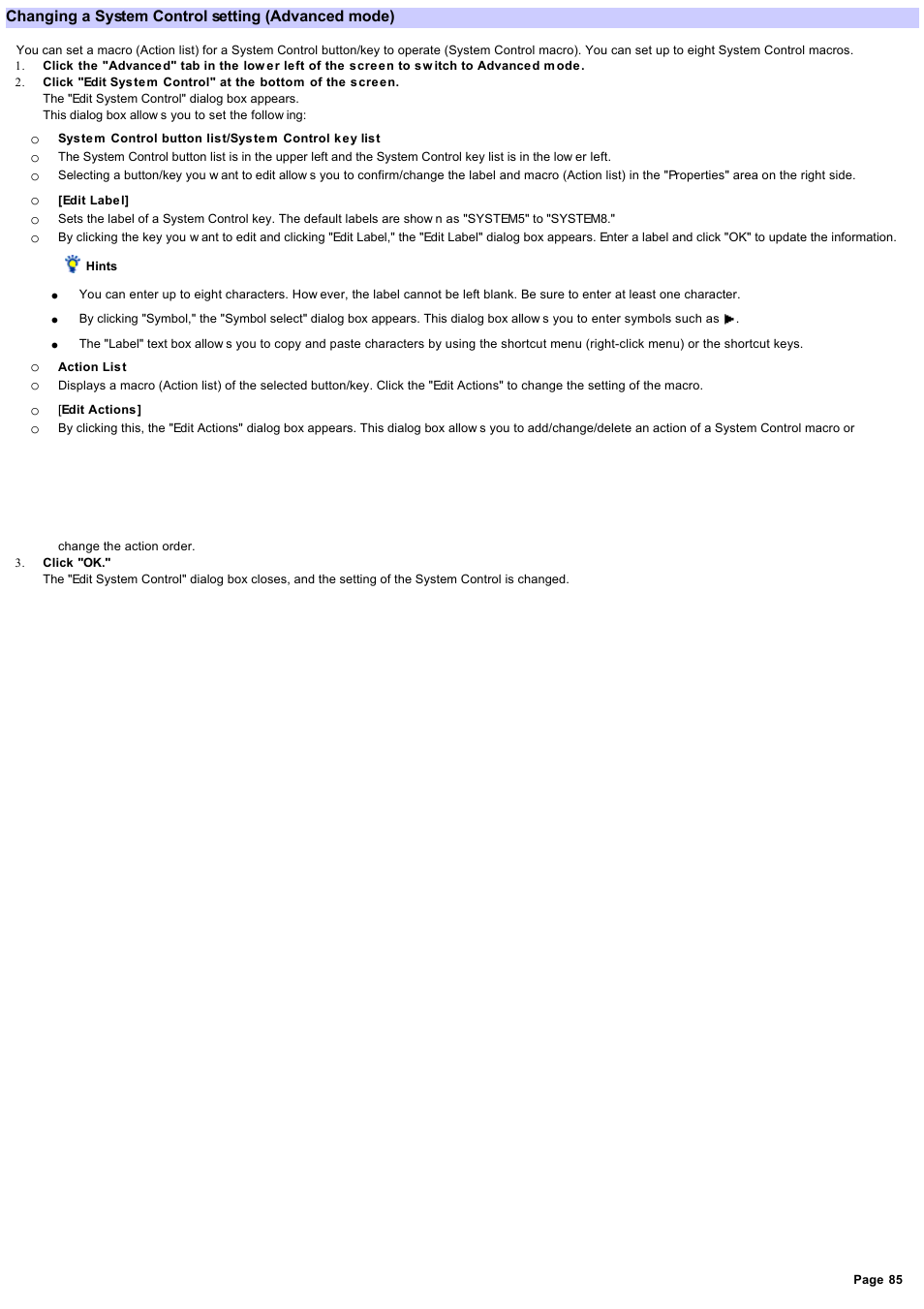 Changing a system control setting | Sony RM-AX4000 User Manual | Page 85 / 118