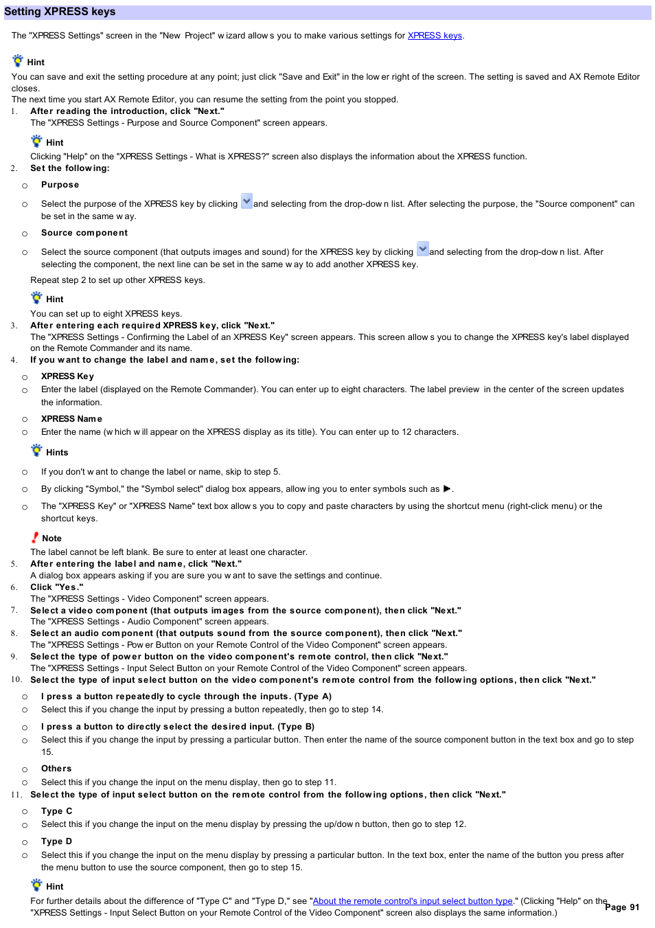 Setting xpress keys | Sony RM-AX4000 User Manual | Page 91 / 118