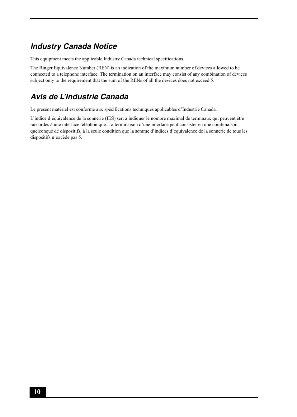 Industry canada notice, Avis de l’industrie canada | Sony PCV-RZ20CP User Manual | Page 10 / 64