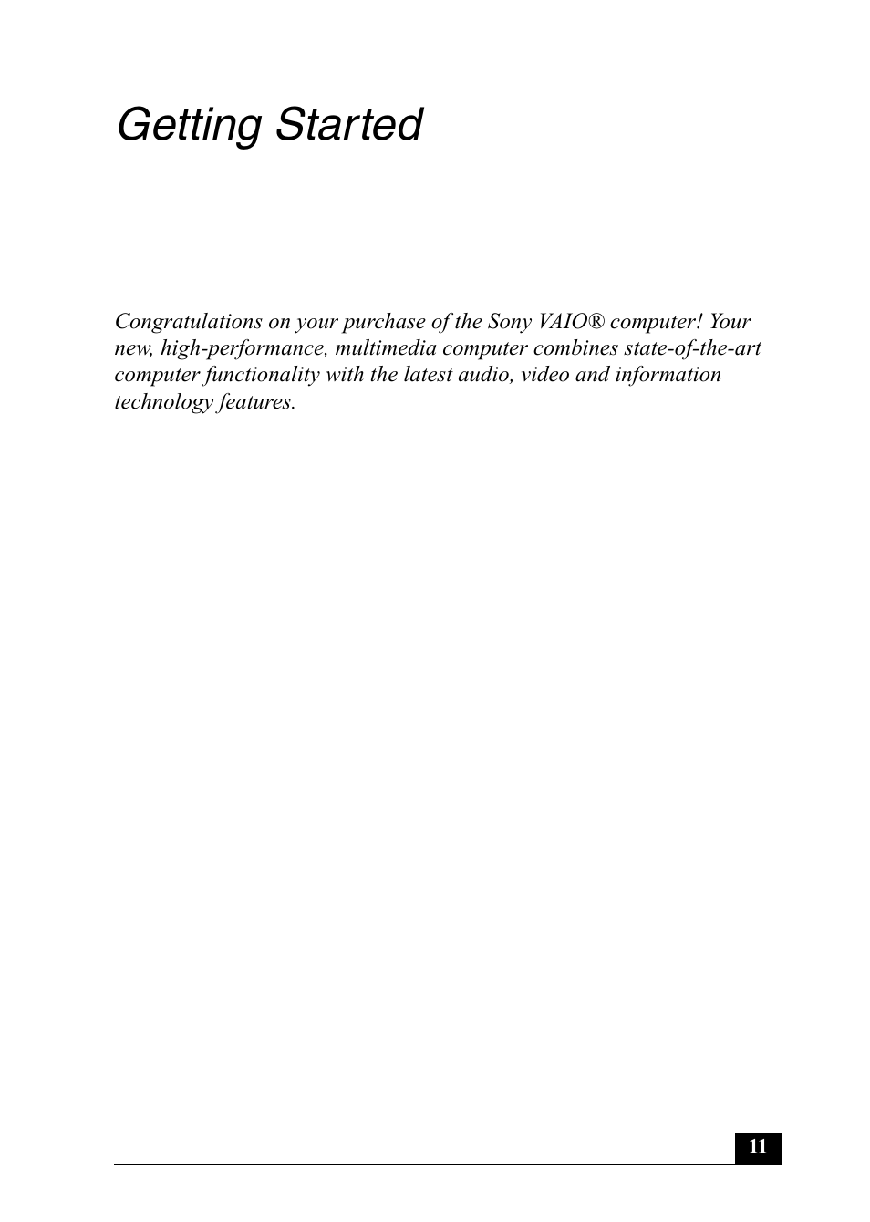 Getting started | Sony PCV-RZ20CP User Manual | Page 11 / 64