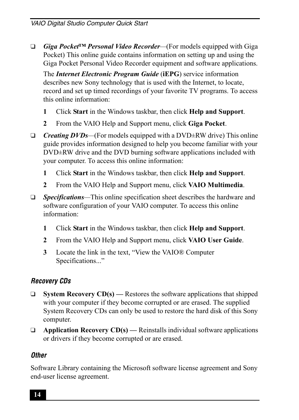 Sony PCV-RZ20CP User Manual | Page 14 / 64