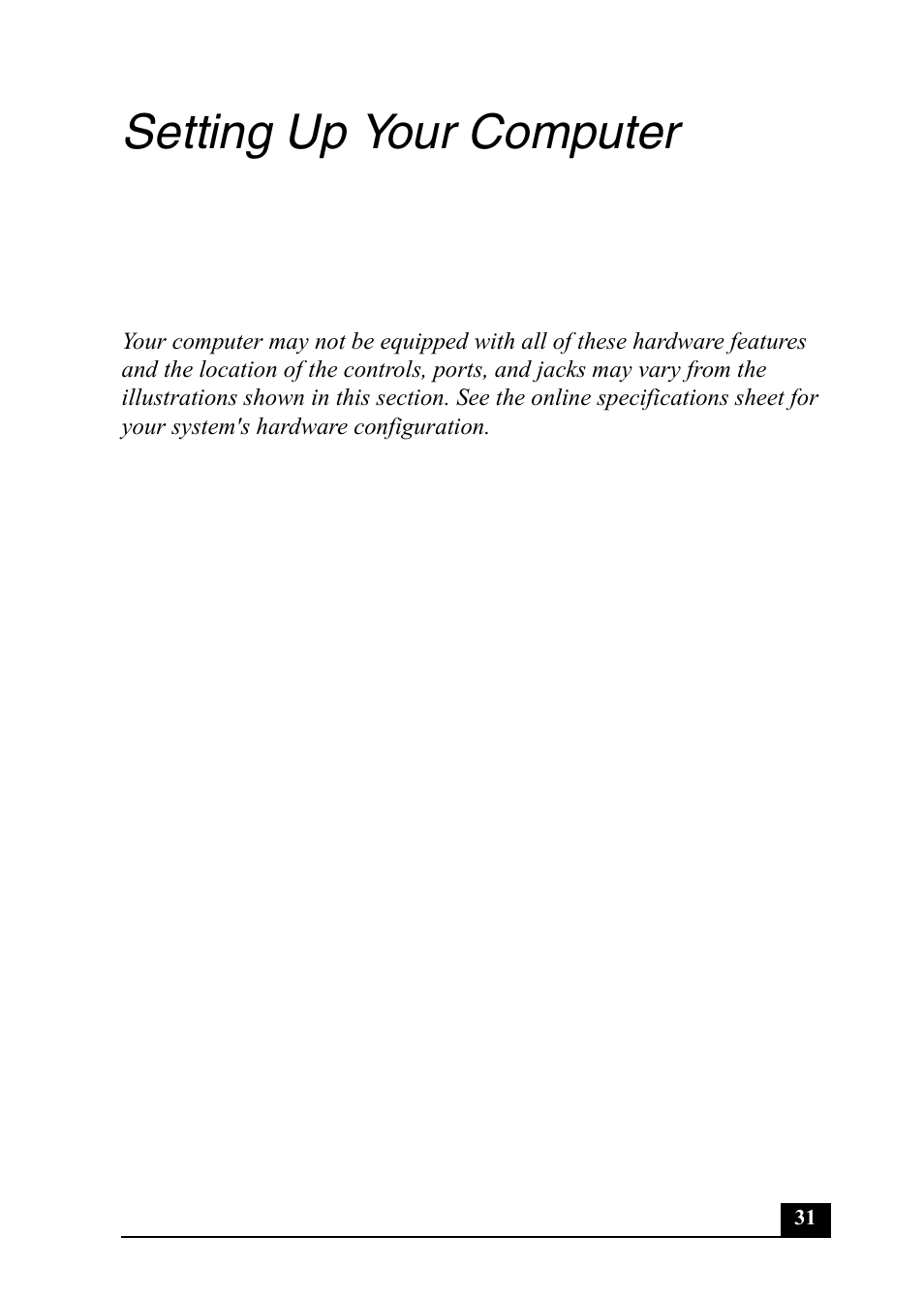 Setting up your computer | Sony PCV-RZ20CP User Manual | Page 31 / 64