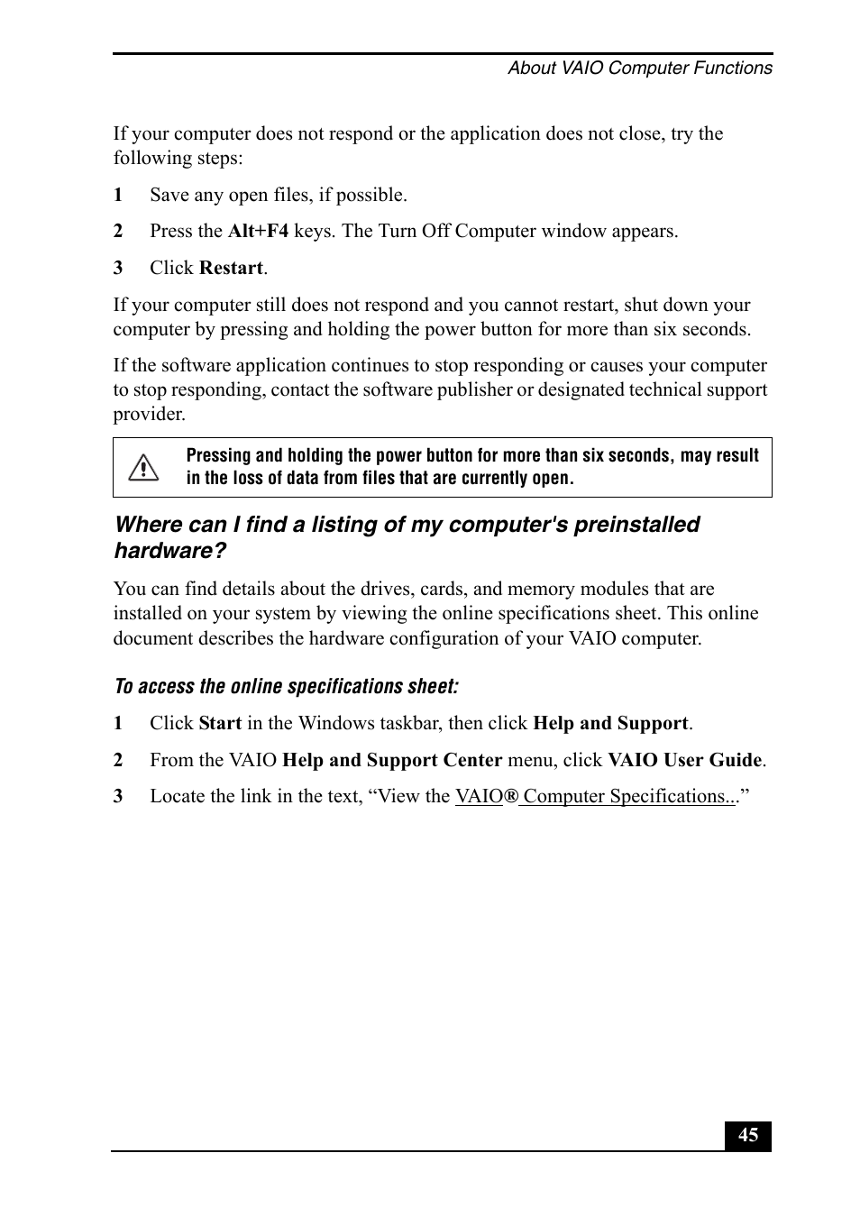 Sony PCV-RZ20CP User Manual | Page 45 / 64