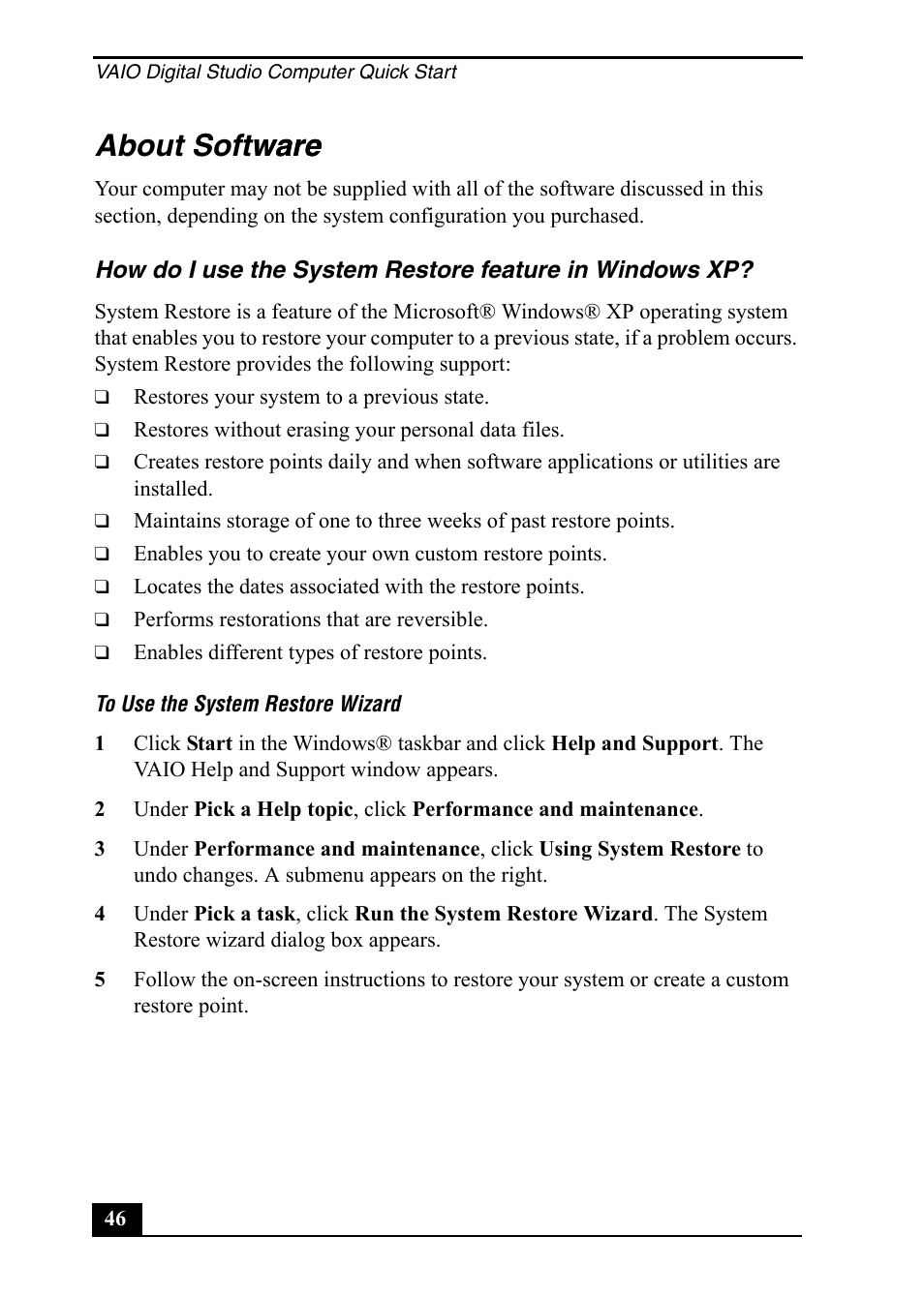 About software ware | Sony PCV-RZ20CP User Manual | Page 46 / 64