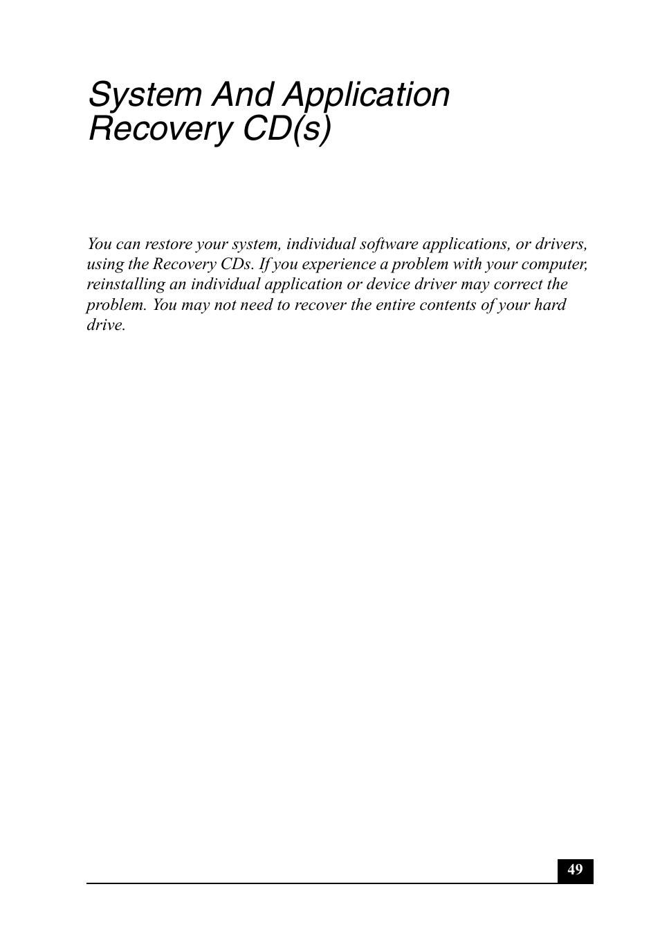 System and application recovery cd(s) | Sony PCV-RZ20CP User Manual | Page 49 / 64