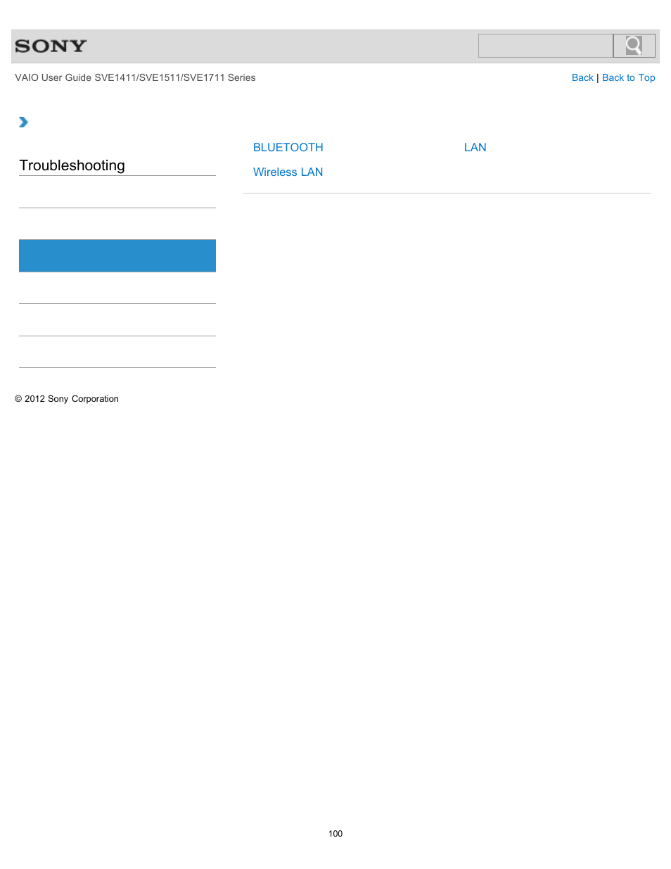 Network / internet, Troubleshooting | Sony SVE141190X User Manual | Page 100 / 367