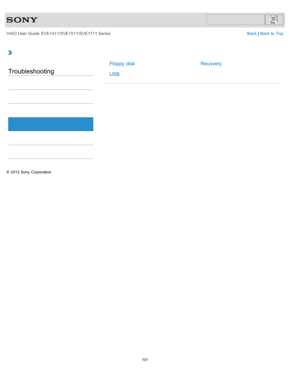 Backup / recovery, Troubleshooting | Sony SVE141190X User Manual | Page 101 / 367