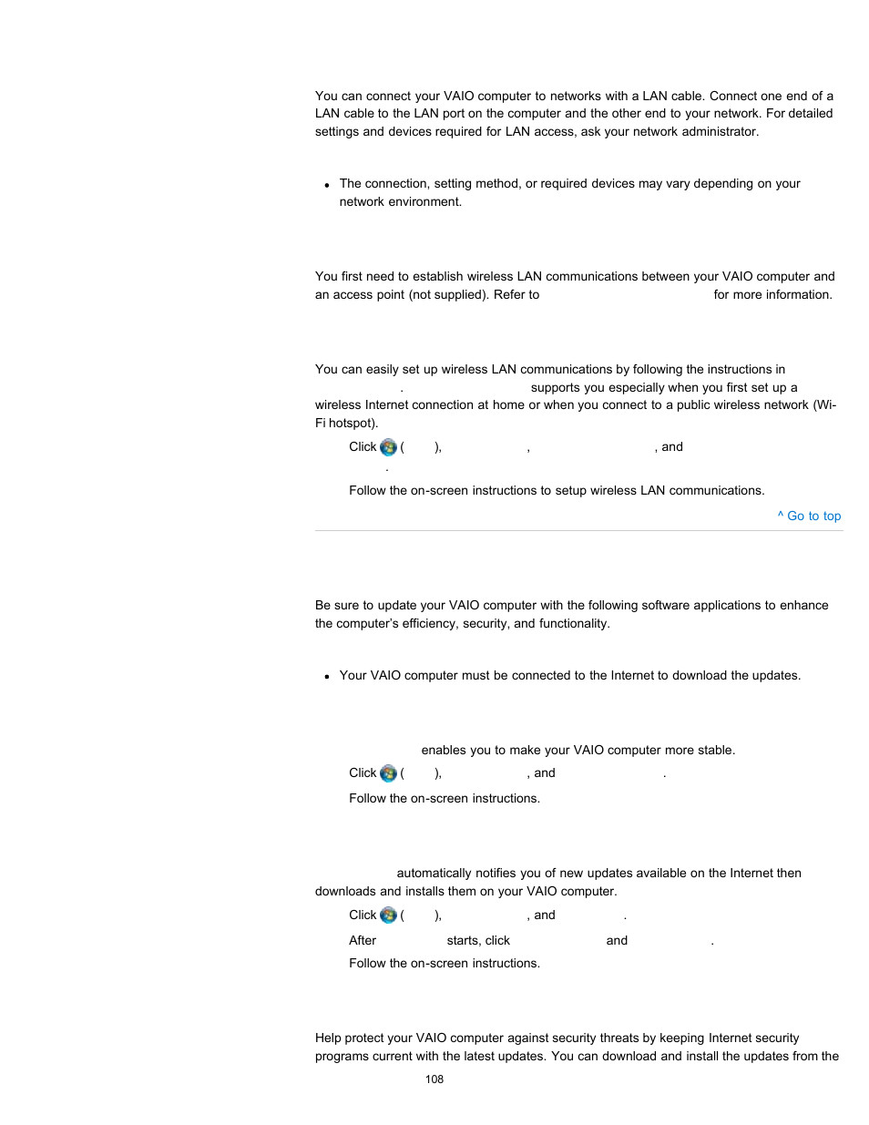 Updating your vaio computer | Sony SVE141190X User Manual | Page 108 / 367