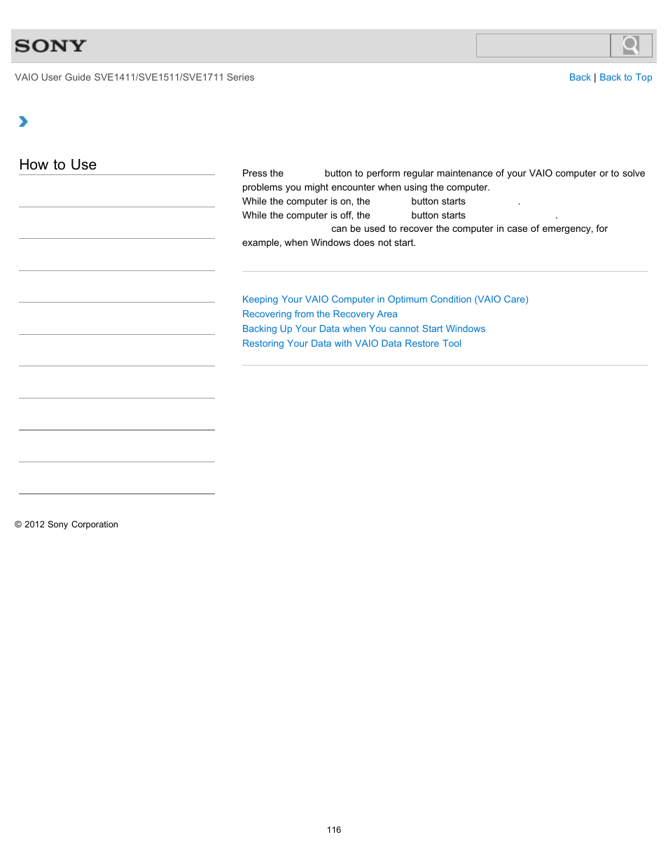 About the assist button, Details, How to use | Sony SVE141190X User Manual | Page 116 / 367