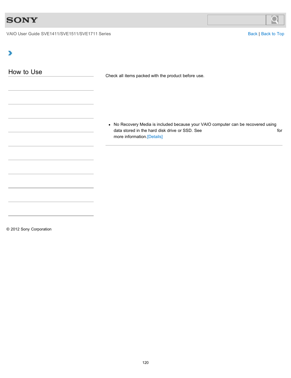 Checking supplied items, How to use | Sony SVE141190X User Manual | Page 120 / 367