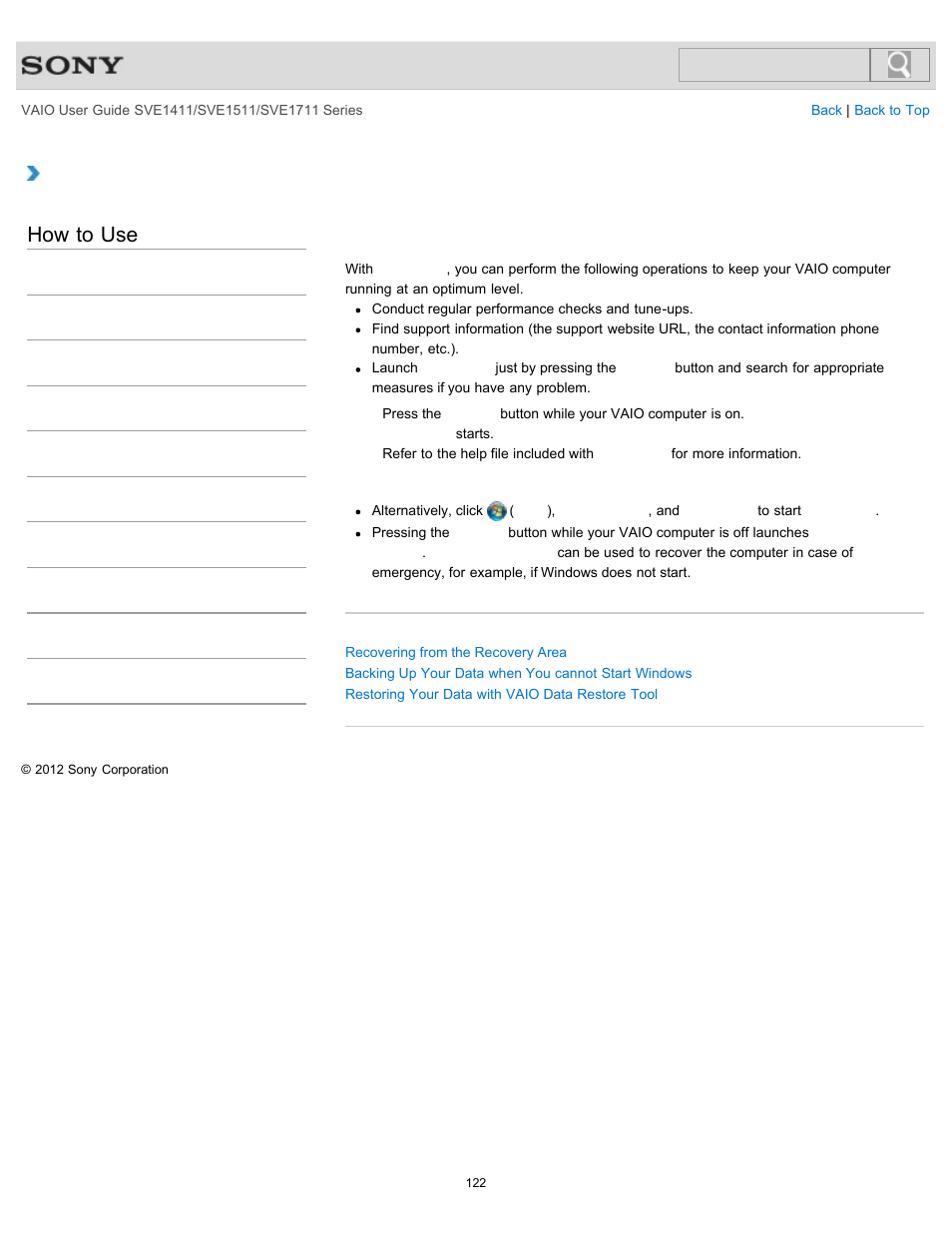 Problem, Details, How to use | Sony SVE141190X User Manual | Page 122 / 367