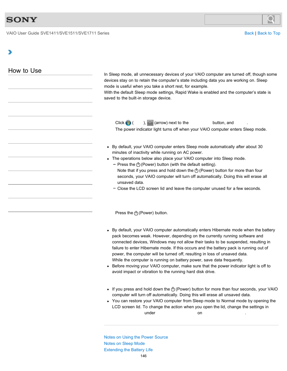 Using sleep mode, Details, How to use | Sony SVE141190X User Manual | Page 146 / 367