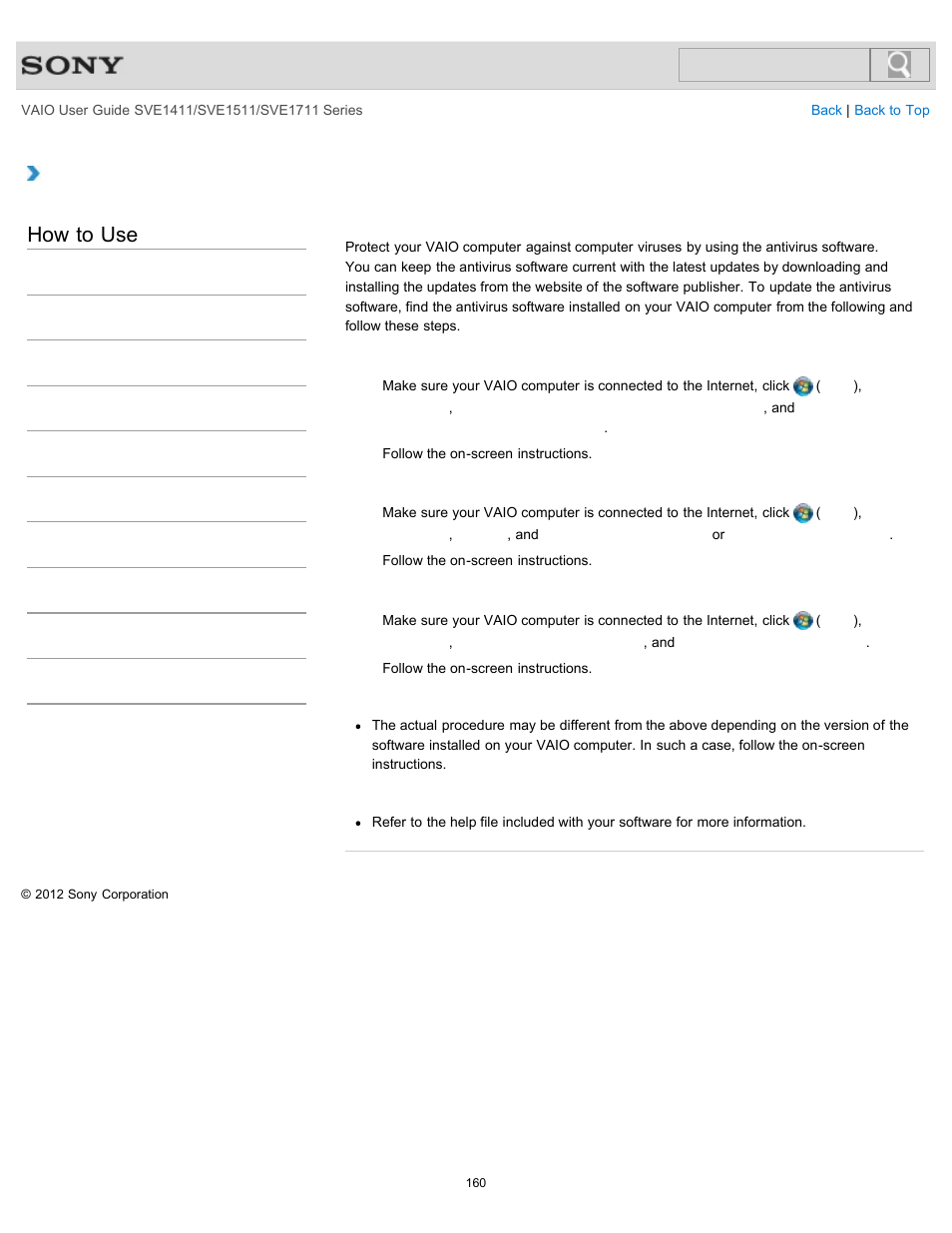 How to use | Sony SVE141190X User Manual | Page 160 / 367