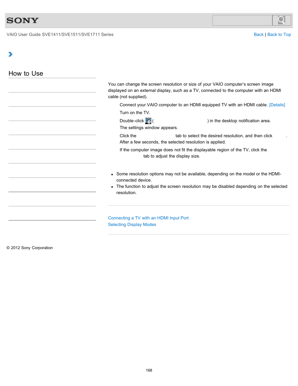 Device, Details, How to use | Sony SVE141190X User Manual | Page 168 / 367