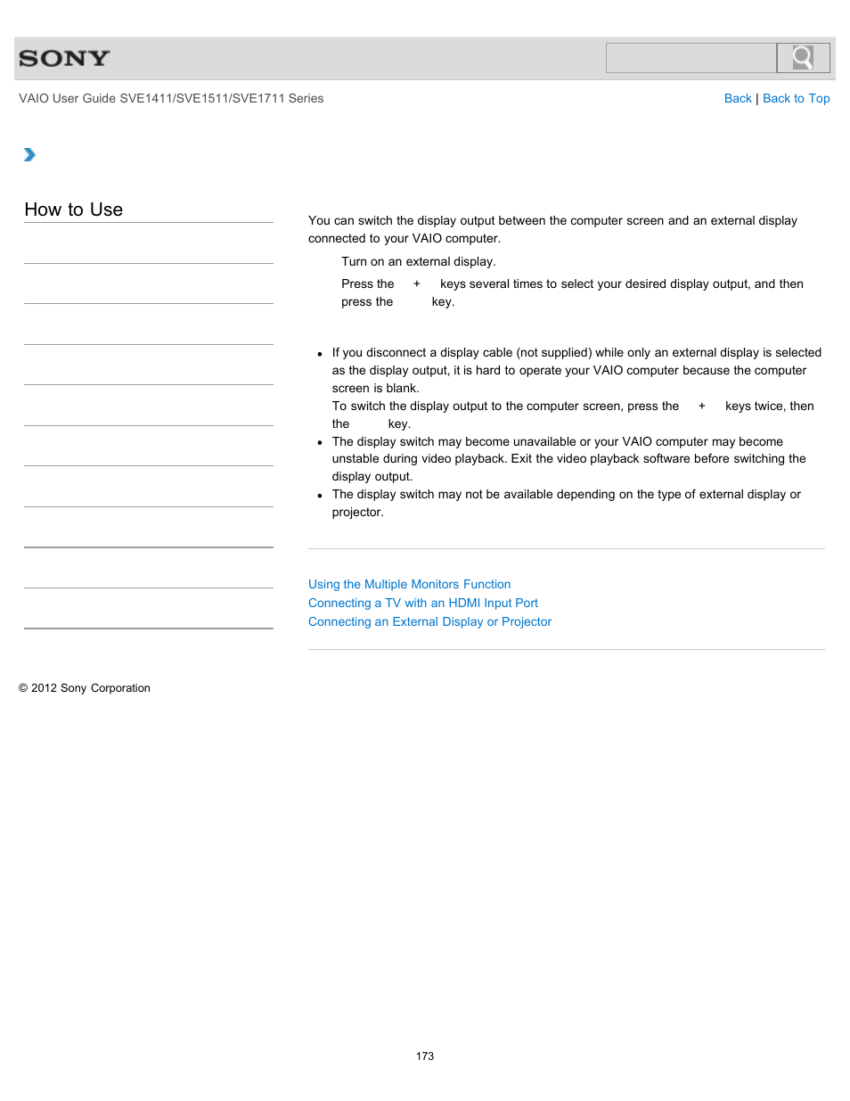 Selecting display modes, Details, How to use | Sony SVE141190X User Manual | Page 173 / 367