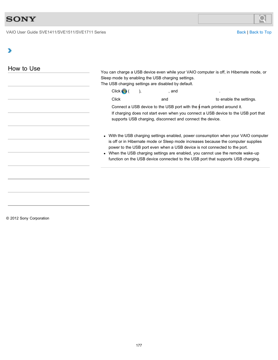 Charging a usb device, Details, How to use | Sony SVE141190X User Manual | Page 177 / 367