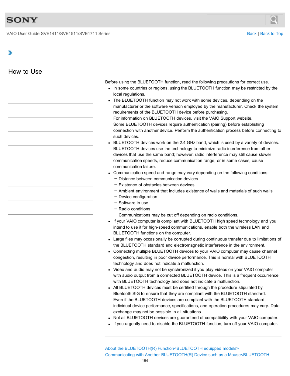 Models, How to use | Sony SVE141190X User Manual | Page 184 / 367