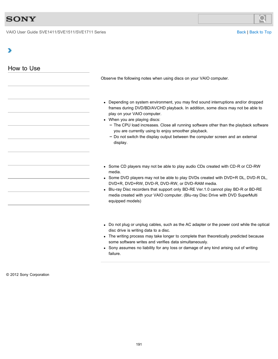 How to use | Sony SVE141190X User Manual | Page 191 / 367