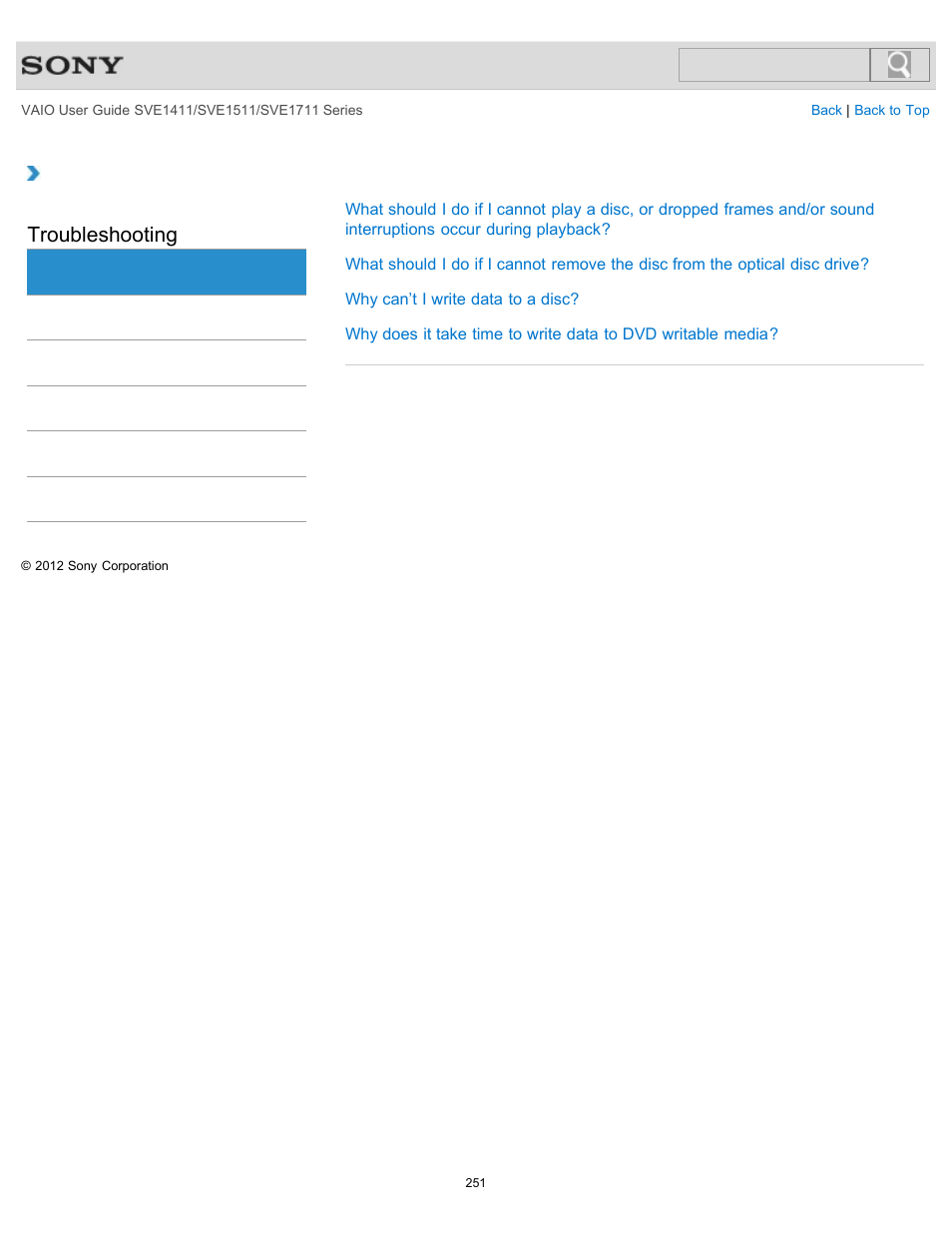 Cd/dvd/bd, Troubleshooting | Sony SVE141190X User Manual | Page 251 / 367