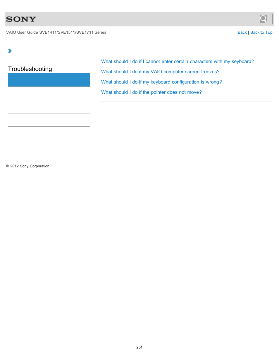 Keyboard, Troubleshooting | Sony SVE141190X User Manual | Page 254 / 367