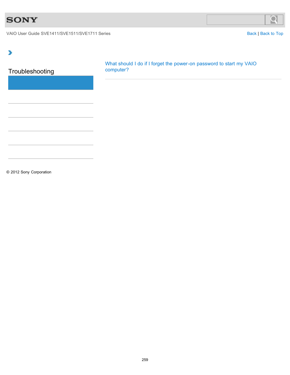 Bios, Troubleshooting | Sony SVE141190X User Manual | Page 259 / 367