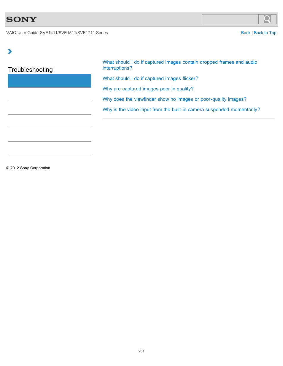 Camera, Troubleshooting | Sony SVE141190X User Manual | Page 261 / 367