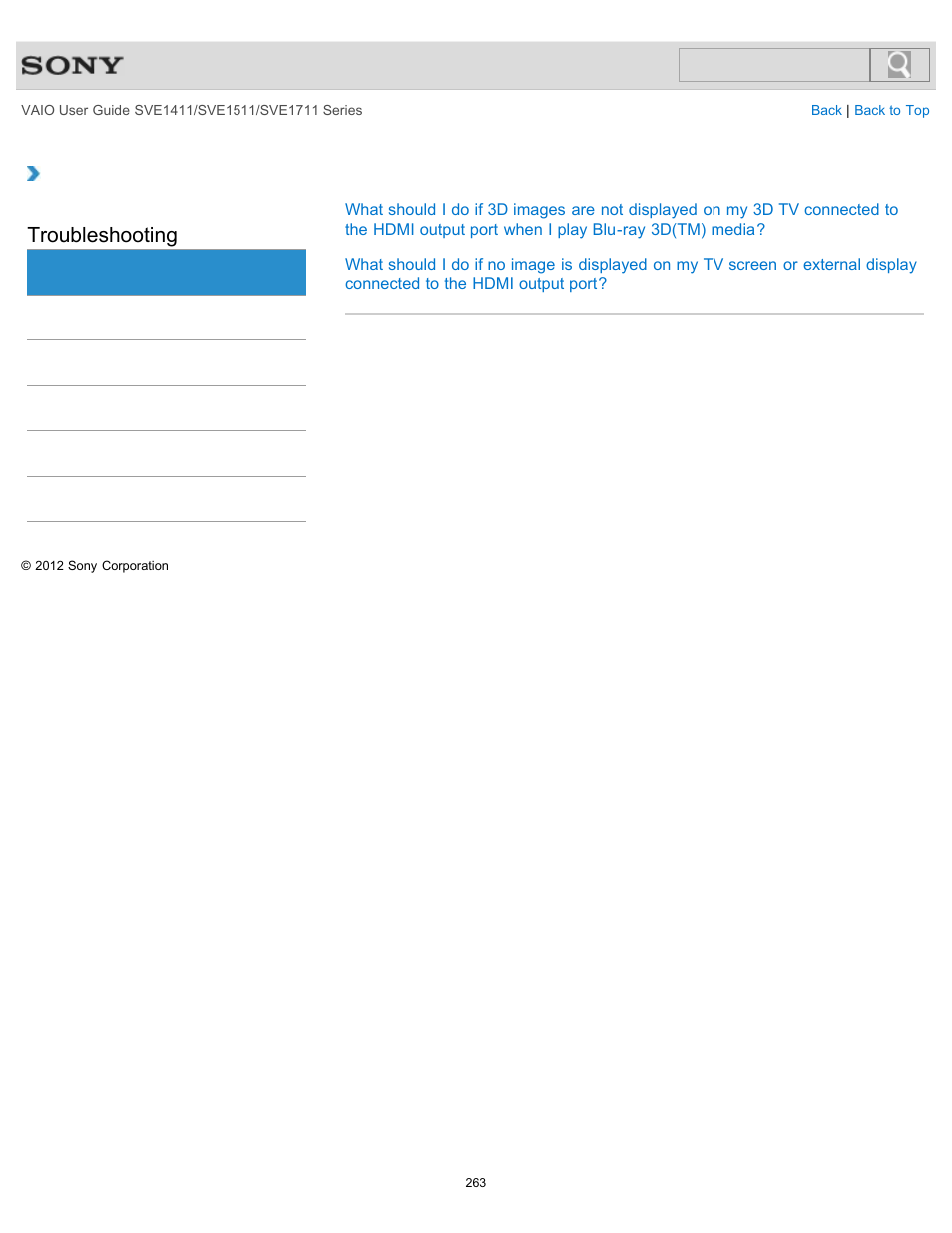 Hdmi, Troubleshooting | Sony SVE141190X User Manual | Page 263 / 367