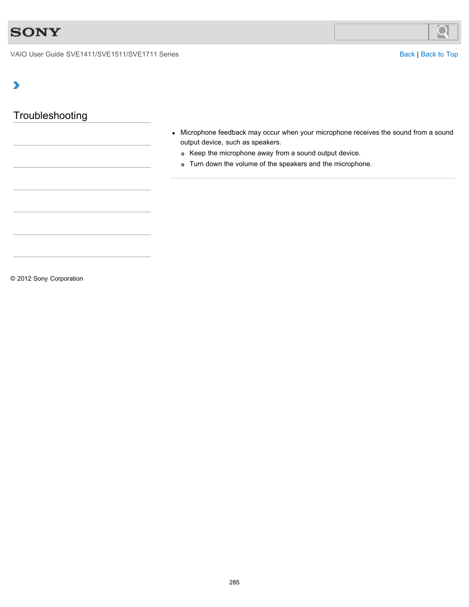 Microphone, Troubleshooting | Sony SVE141190X User Manual | Page 285 / 367