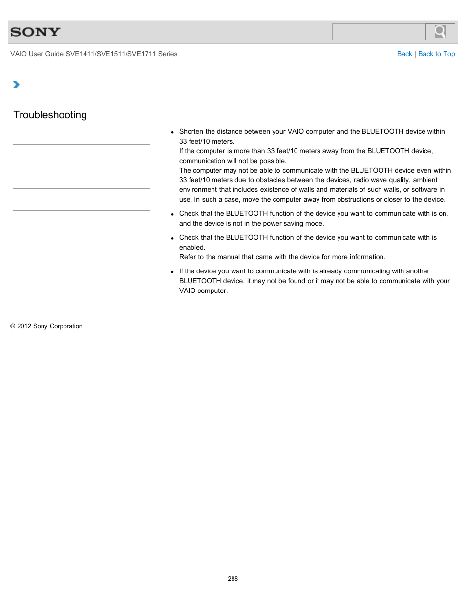 Communicate with, Troubleshooting | Sony SVE141190X User Manual | Page 288 / 367