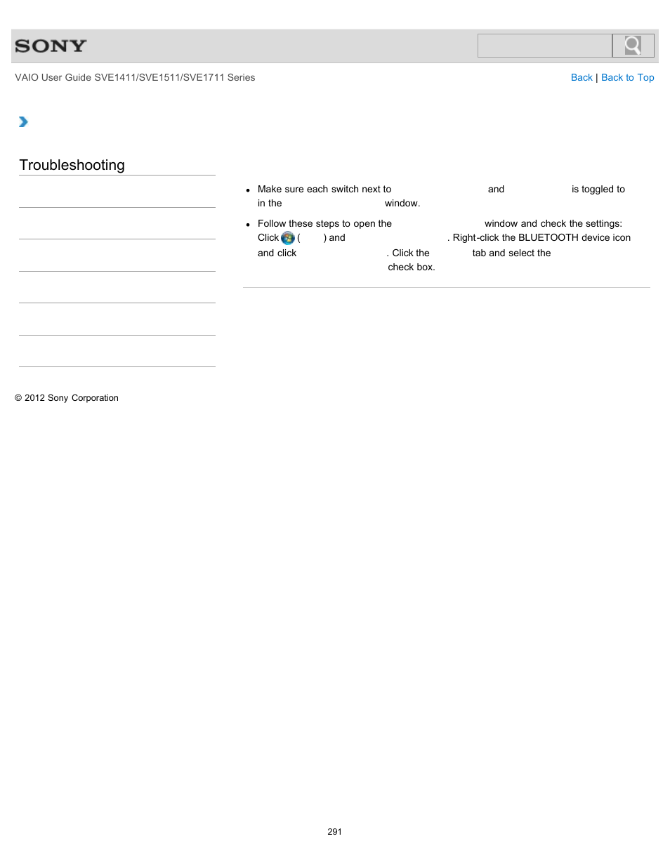 Notification area, Troubleshooting | Sony SVE141190X User Manual | Page 291 / 367