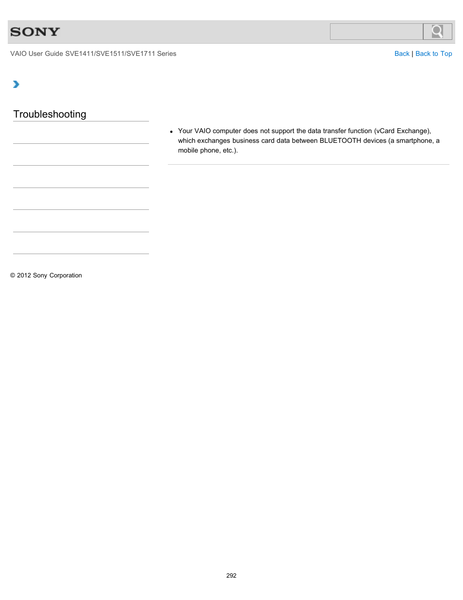 Phone, Troubleshooting | Sony SVE141190X User Manual | Page 292 / 367