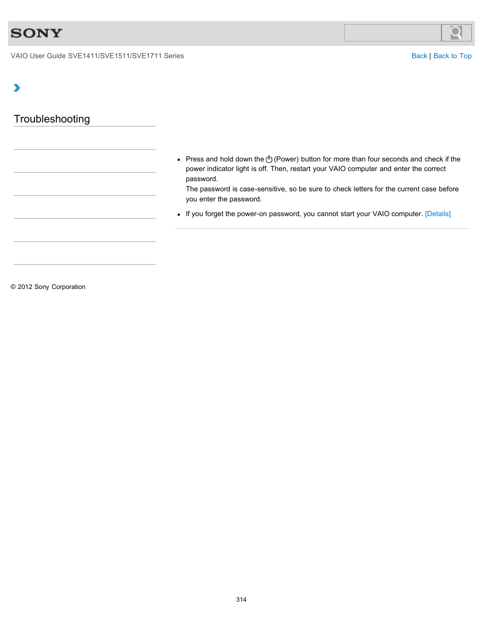 Consecutively, Troubleshooting | Sony SVE141190X User Manual | Page 314 / 367