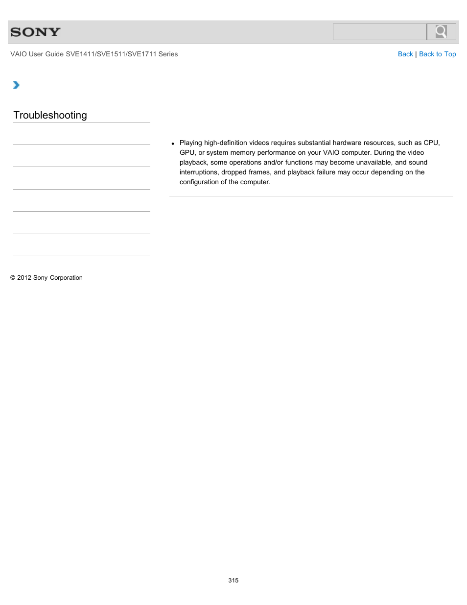 Camcorder, Troubleshooting | Sony SVE141190X User Manual | Page 315 / 367