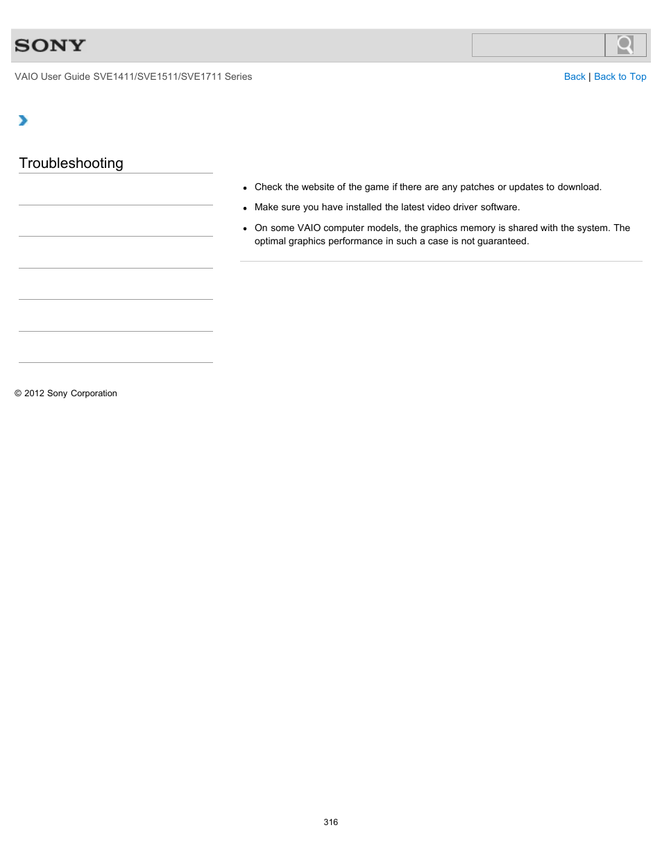 Troubleshooting | Sony SVE141190X User Manual | Page 316 / 367