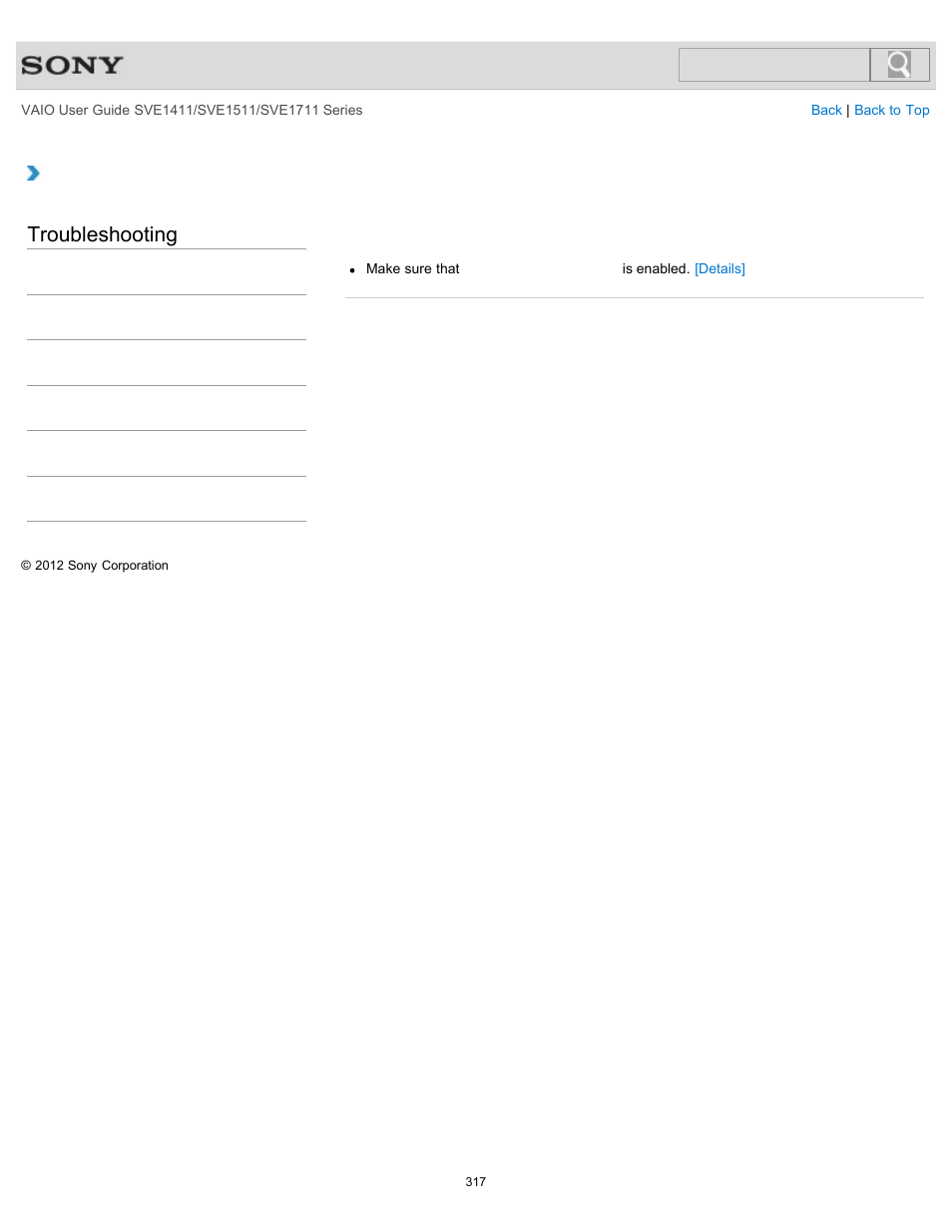 Supports usb charging, Troubleshooting | Sony SVE141190X User Manual | Page 317 / 367