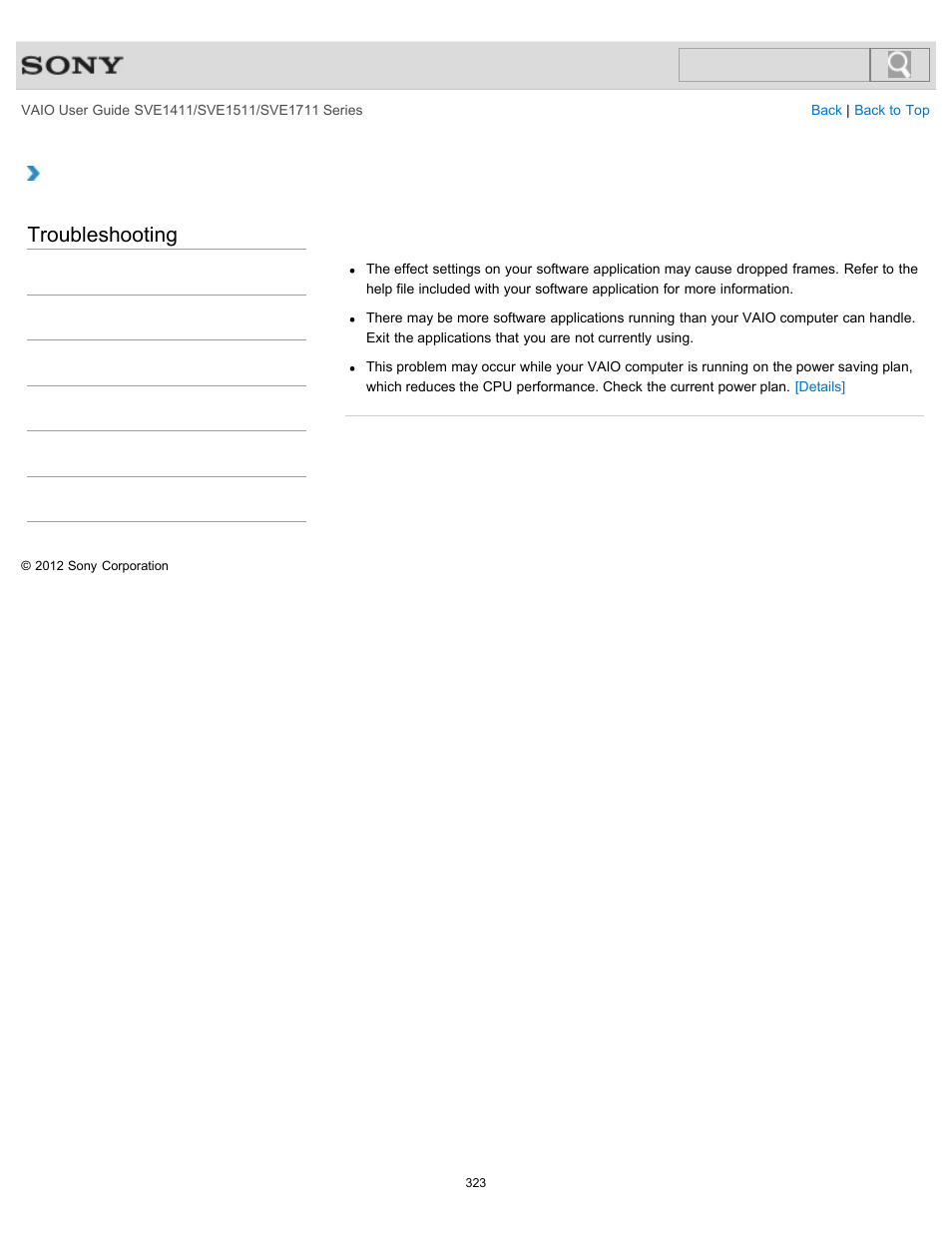 Interruptions, Troubleshooting | Sony SVE141190X User Manual | Page 323 / 367