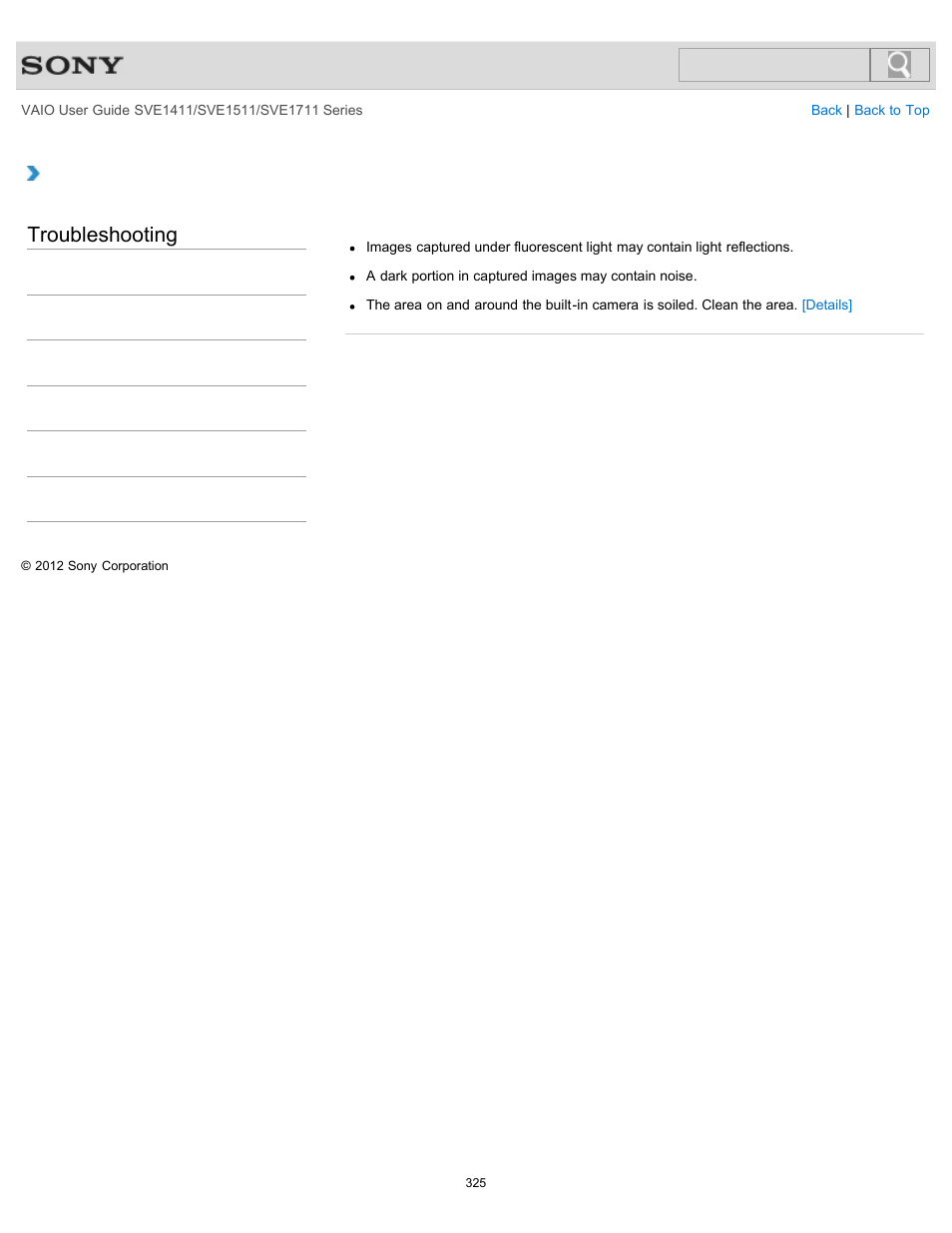 Why are captured images poor in quality, Troubleshooting | Sony SVE141190X User Manual | Page 325 / 367