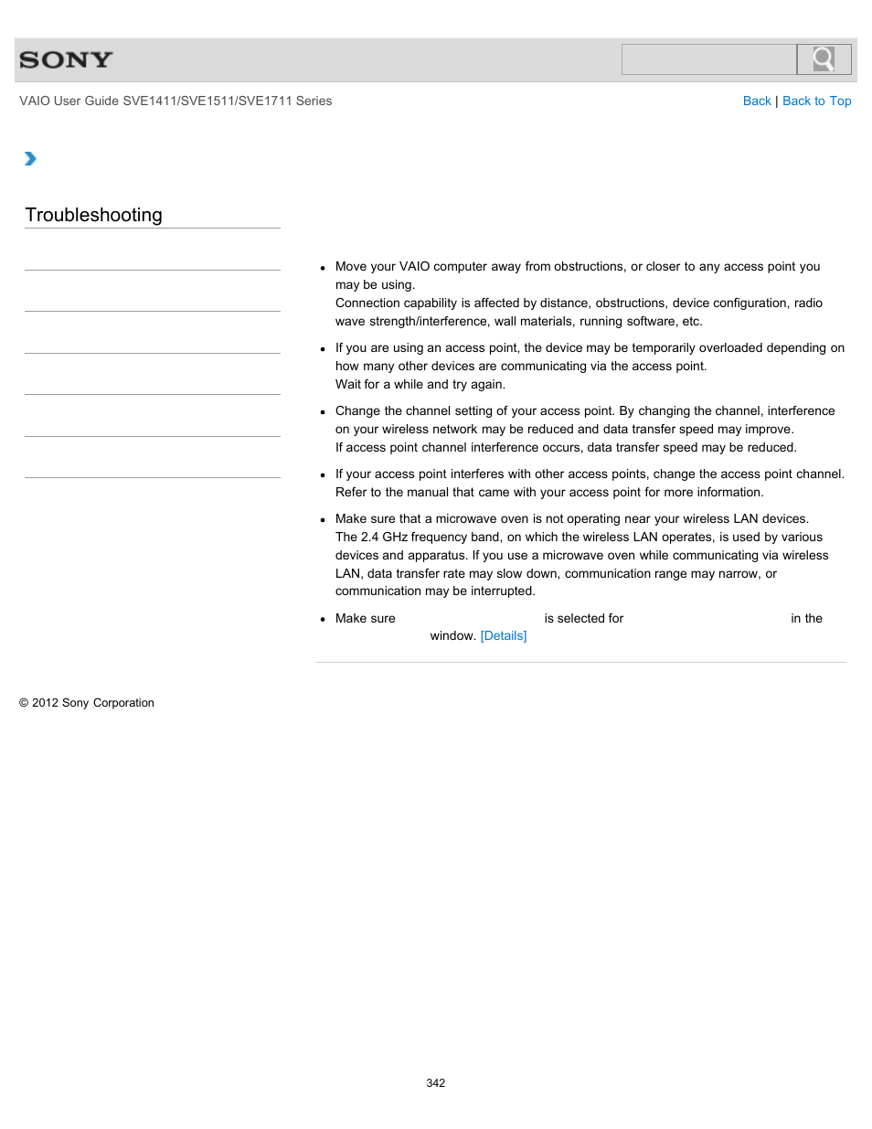 Slow, Troubleshooting | Sony SVE141190X User Manual | Page 342 / 367