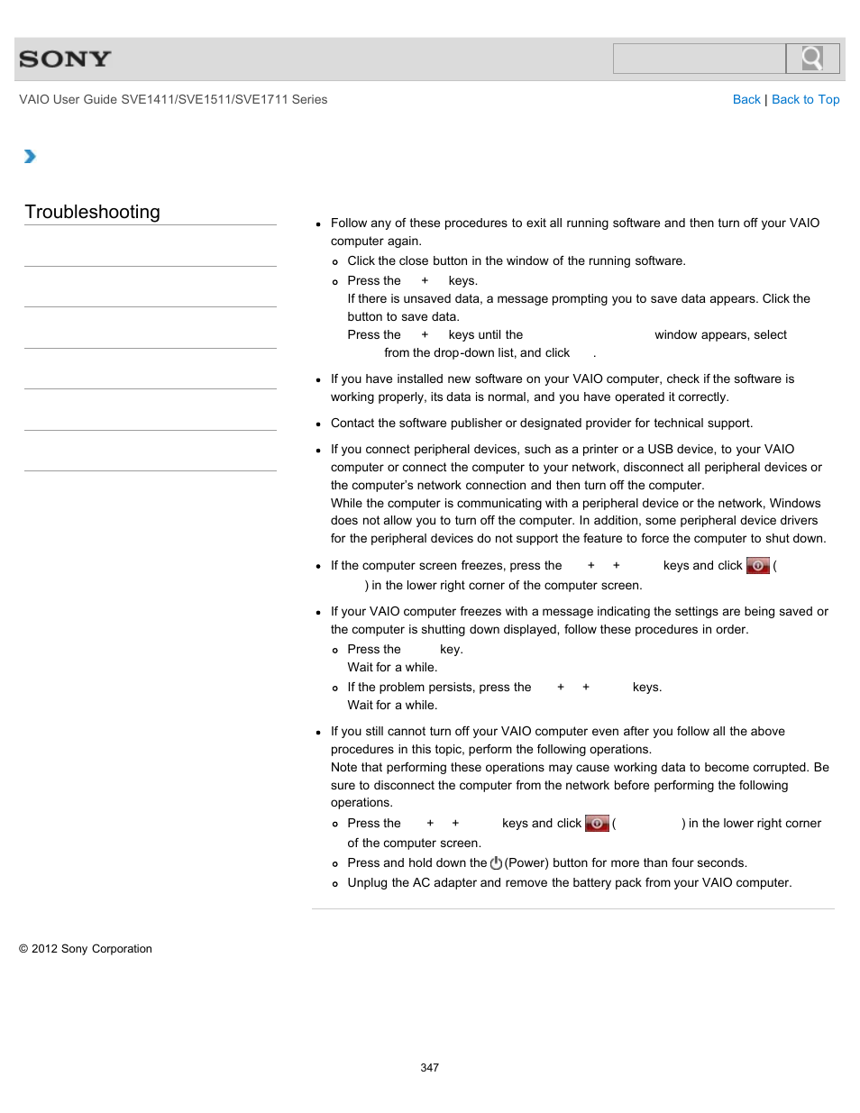 Troubleshooting | Sony SVE141190X User Manual | Page 347 / 367