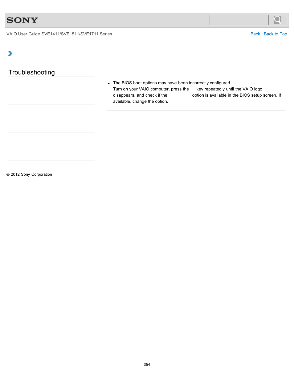 Vaio computer, Troubleshooting | Sony SVE141190X User Manual | Page 354 / 367