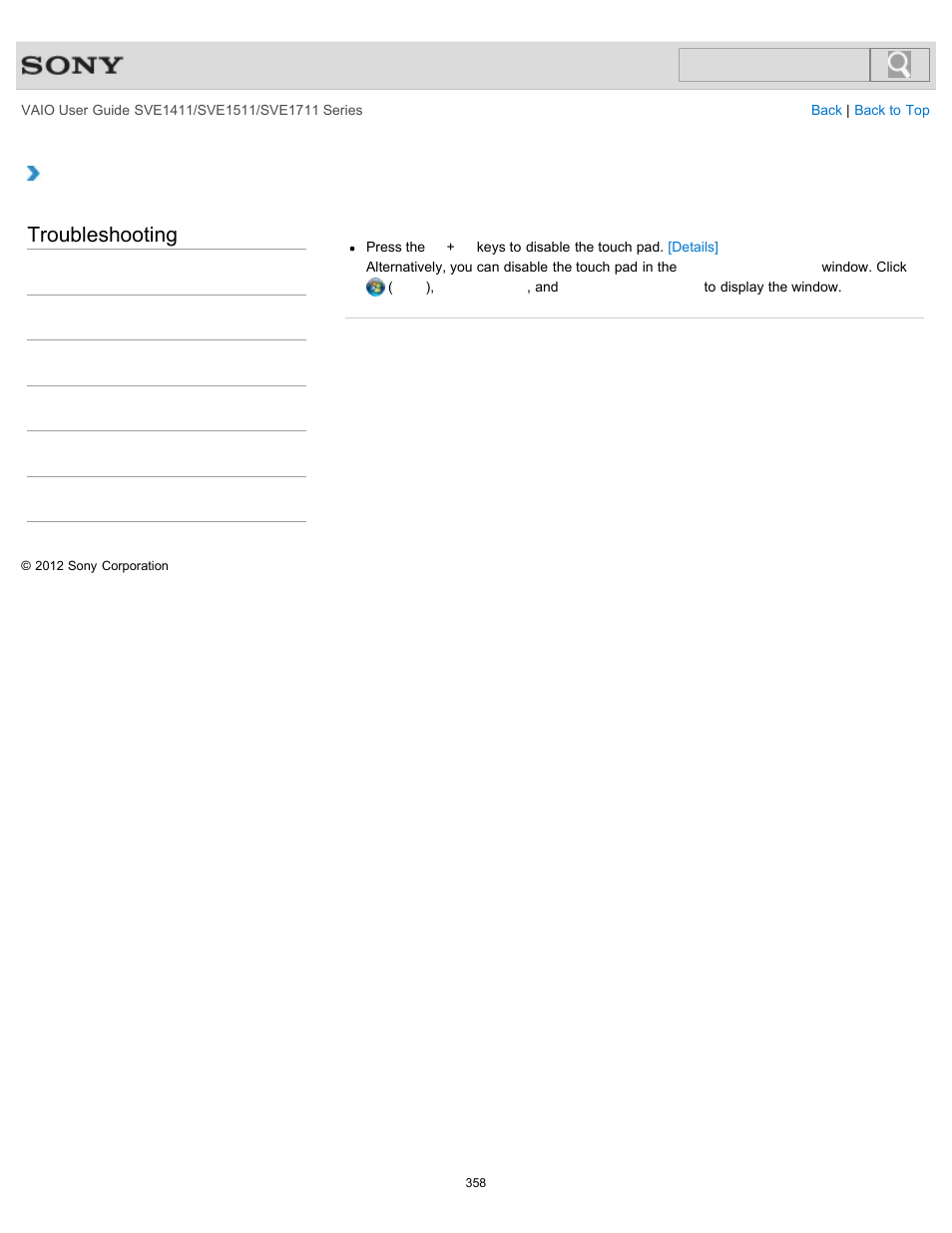 How do i disable the touch pad, Troubleshooting | Sony SVE141190X User Manual | Page 358 / 367