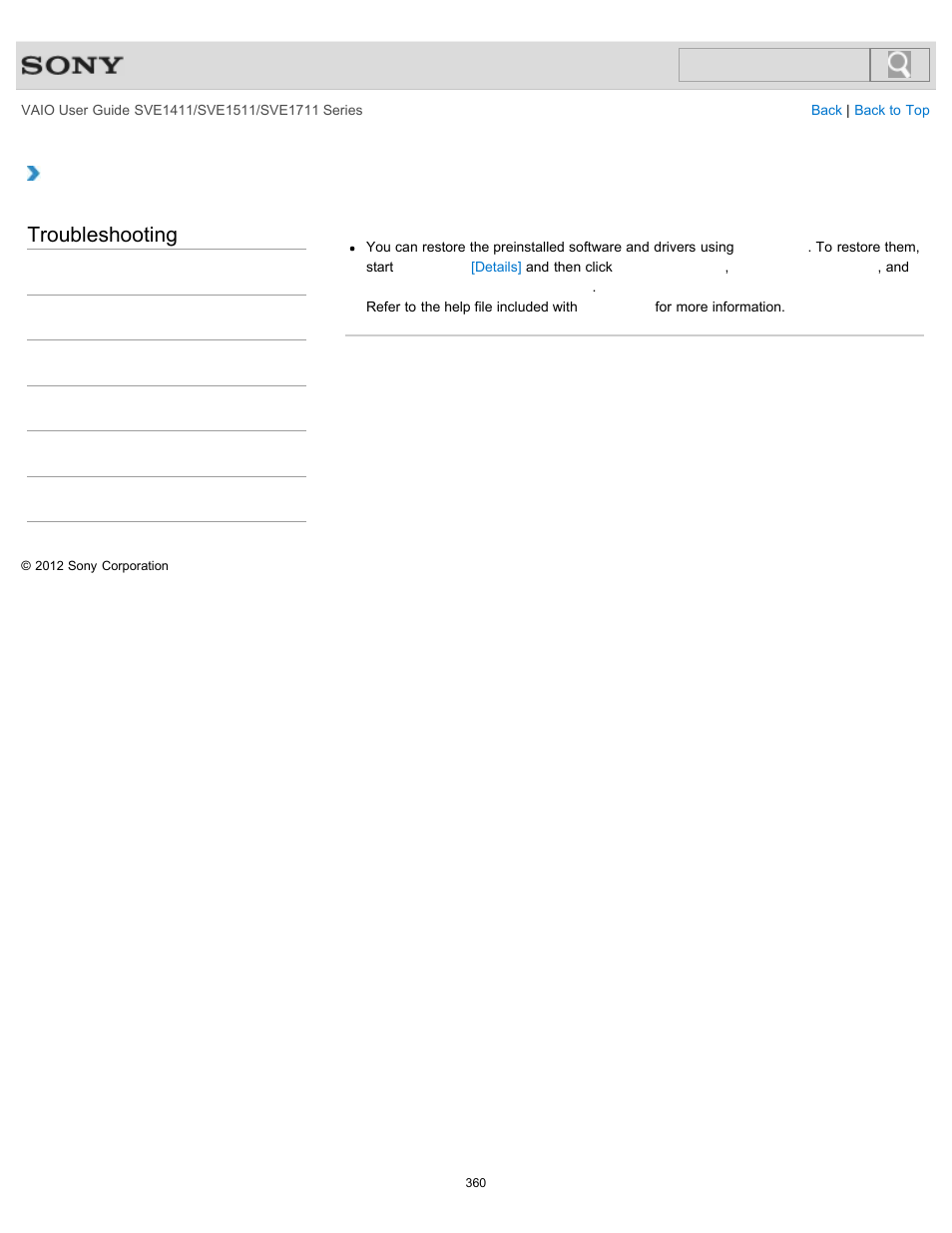 Troubleshooting | Sony SVE141190X User Manual | Page 360 / 367