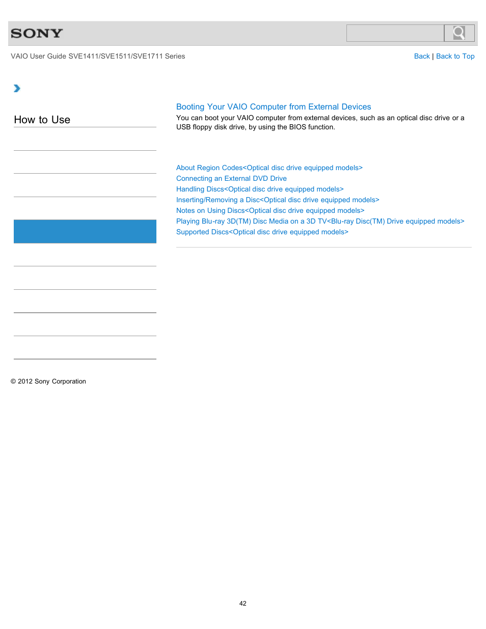 Cd/dvd/bd, How to use | Sony SVE141190X User Manual | Page 42 / 367